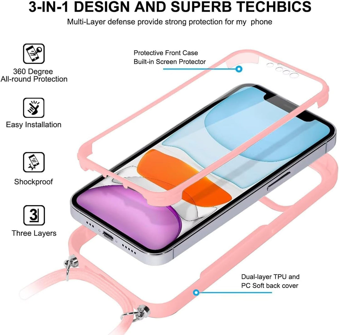 FERLAN Handykette für iPhone 17 Air Hülle mit Band,Transparent 360 Grad Rundumschutz Schutzhülle mit