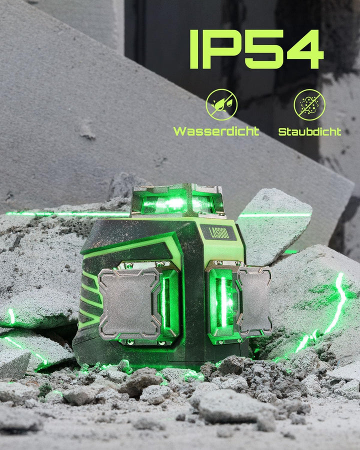 LasGoo Kreuzlinienlaser Selbstnivellierend 3 x 360°, Grüne 3D Laser-Wasserwaage für Konstruktion und