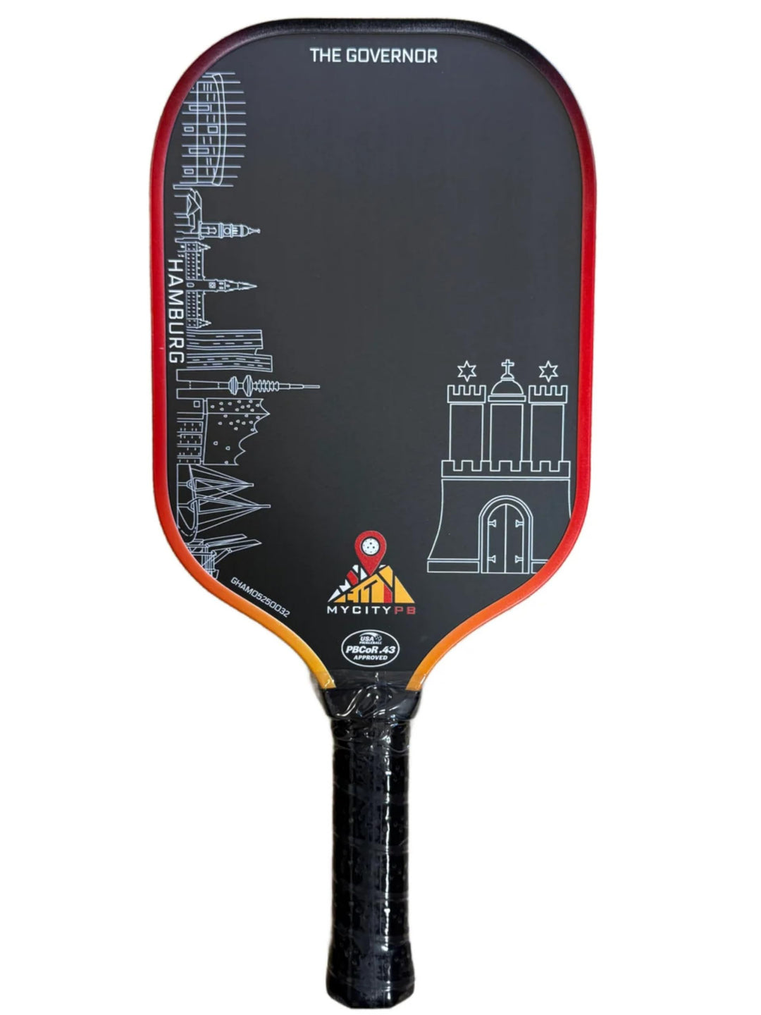 Pickleball Schläger The Governor Hamburg, USAP Zertifiziert, 42x18cm, 14cm Griff, Rohkohlefaser + Fi