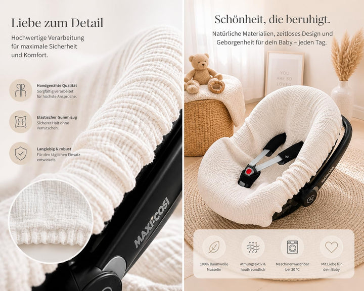 BEZUG Babyschale Sommer Sommerbezug Universal 100% Musselin Baumwolle Schonbezug Babyschalebezug (MU