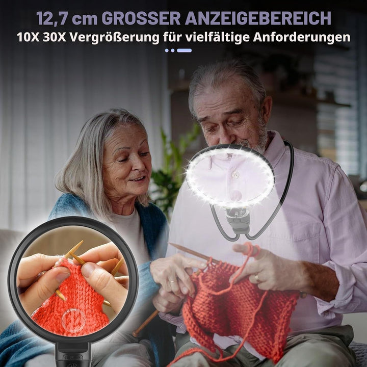 NZQXJXZ 10X Freihändig Lupe mit Licht, Einstellbare Leselupe für Senioren in der Nähe Arbeit, 3 Bele