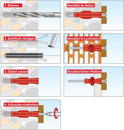 TOX Sortiment Monteur Pro 845 TLG, beinhaltet eine Vielzahl von Grössen des Allzweckdübels Tri, für