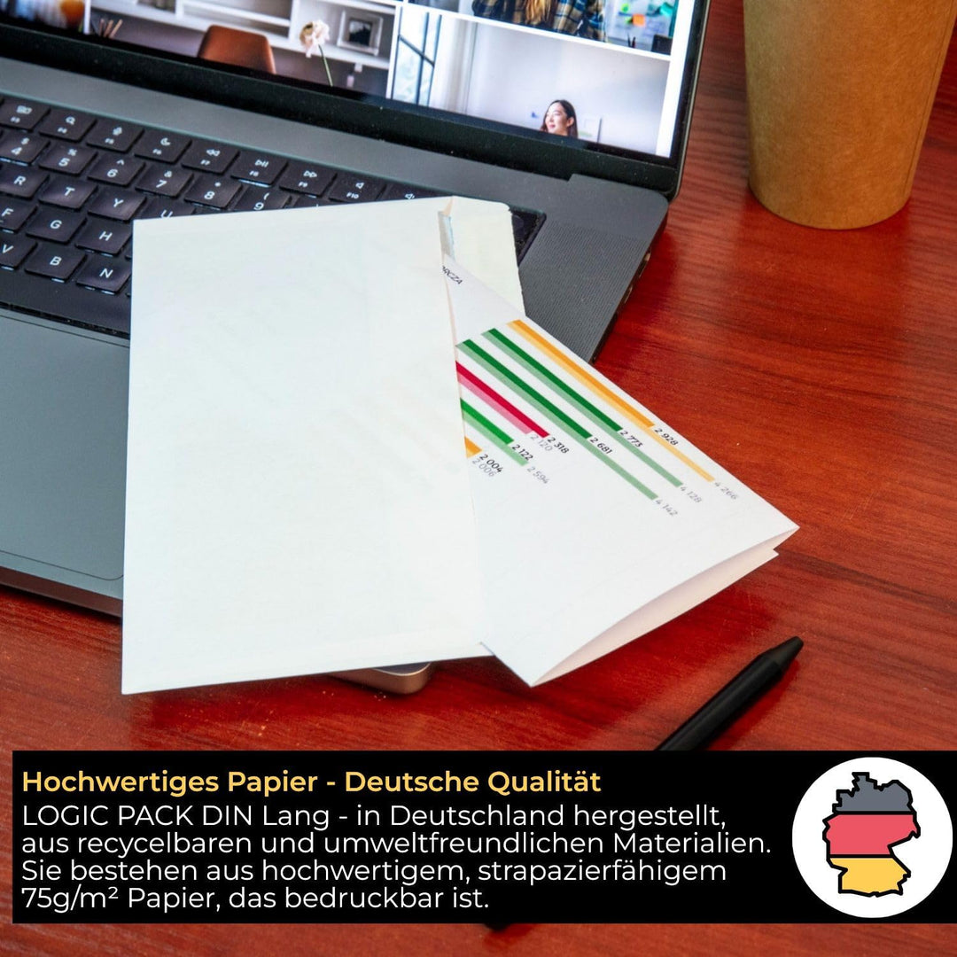 250 Briefumschläge ohne Fenster DIN Lang Kuvert Umschläge Weiss hatfklebend 110 x 220 mm 75g/m² Brie