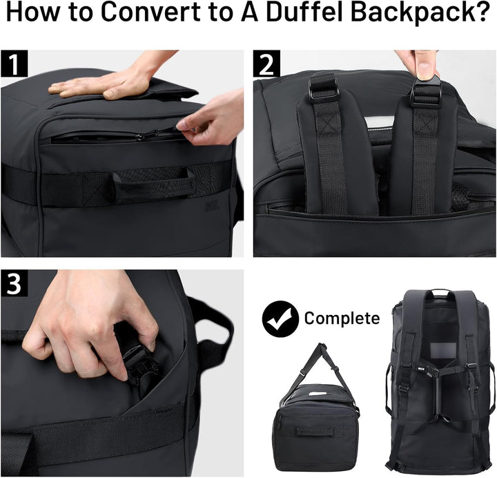 MIER Sporttasche 90L, Reisetasche als Sportrucksack, Schuhfach, Schwarz | 90L Grossraum für lange Re