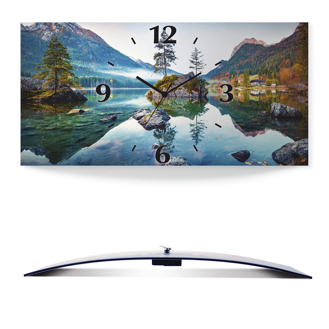 ARTLAND Wanduhr ohne Tickgeräusche Alu Funkuhr lautlos 50x25 cm Rechteckig Landschaftsbilder Natur S