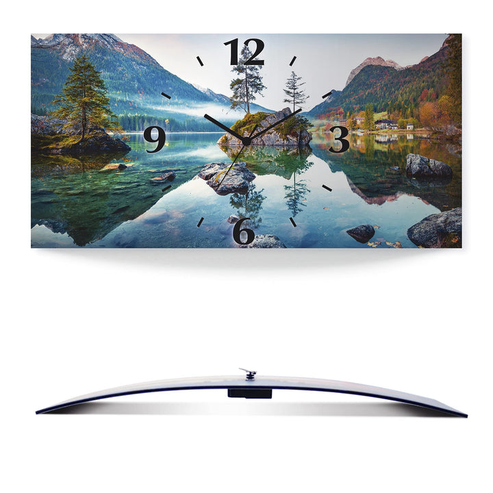 ARTLAND Wanduhr ohne Tickgeräusche Alu Funkuhr lautlos 50x25 cm Rechteckig Landschaftsbilder Natur S