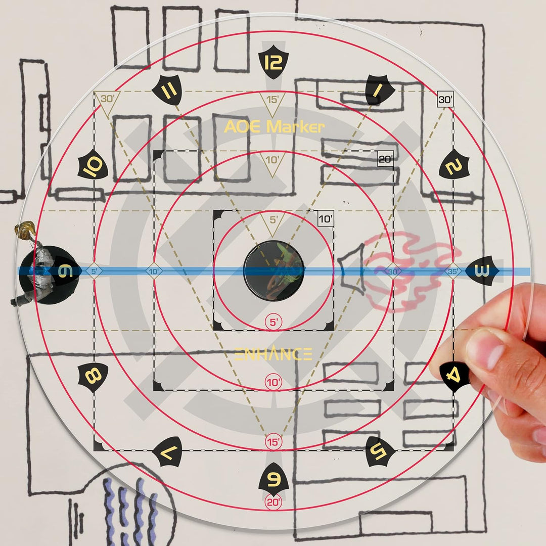 ENHANCE Spell AOE Damage Marker für Tabletop-RPG-Spiele - D & D-Wirkungsbereichsvorlage Bestimmt die