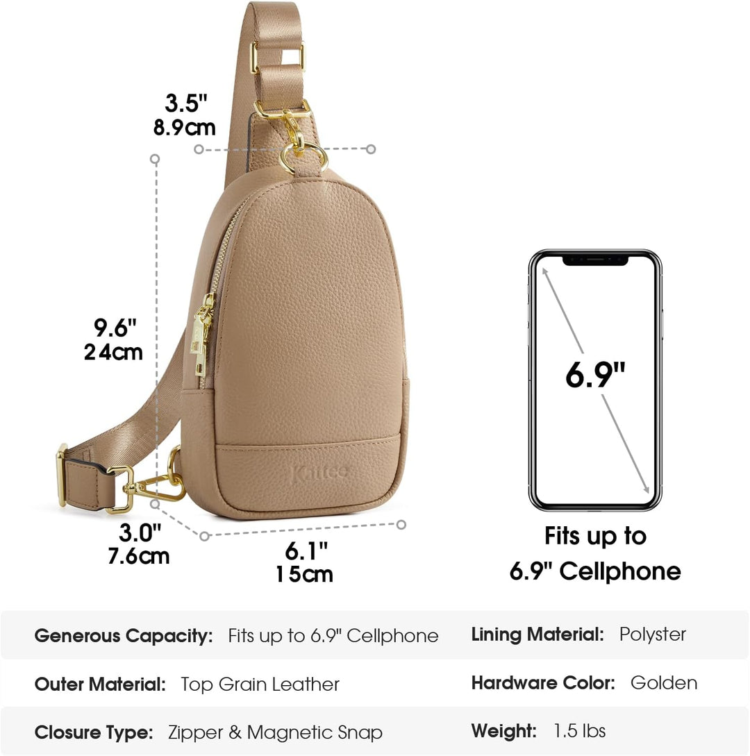 Kattee Damen Brust-Umhängetasche Echtes Leder Sling-Rucksack Kleine Umhängetasche mit RFID-Blockieru