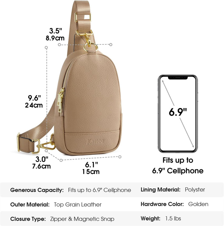 Kattee Damen Brust-Umhängetasche Echtes Leder Sling-Rucksack Kleine Umhängetasche mit RFID-Blockieru