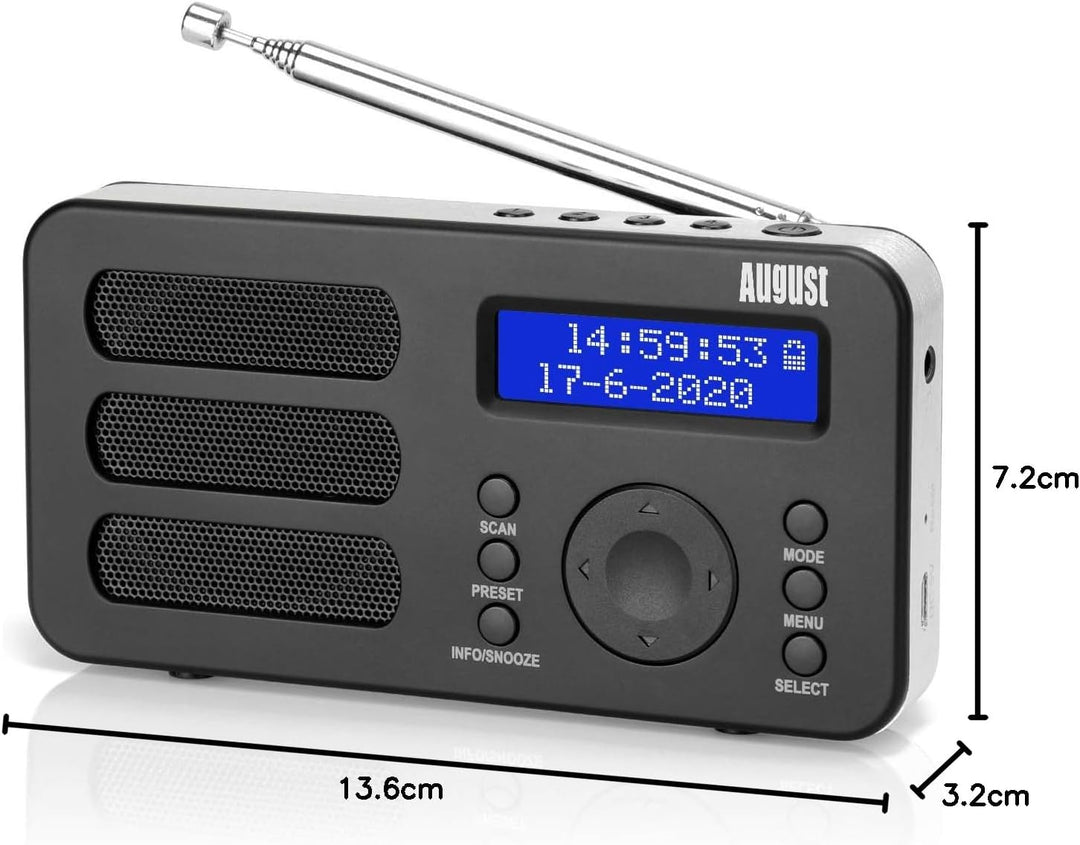 August MB225 - Tragbares Radio mit DAB+ / DAB/FM RDS-Funktion 40 Presets digitaler Radiowecker Stere