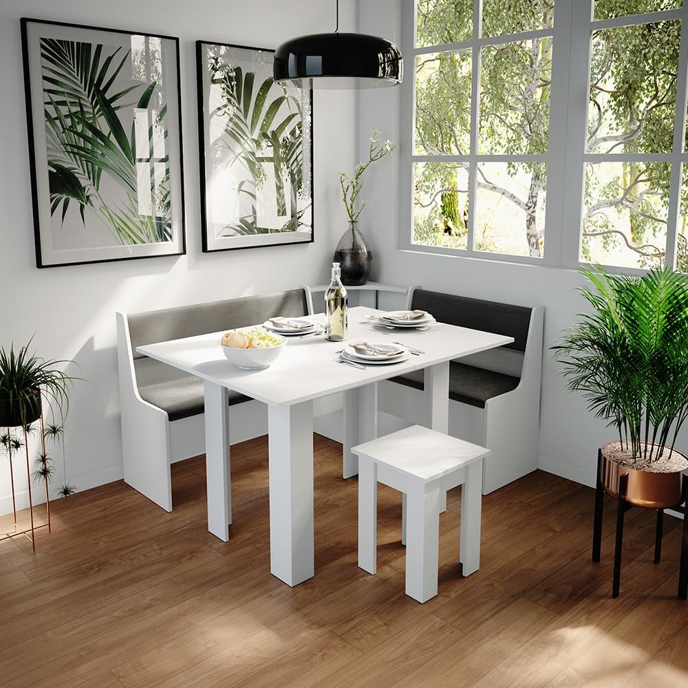 Vicco Esszimmer-Eckbank Roman, Bank für die Essecke, Weiss/Anthrazit, 76 x 42 cm Weiss Bank 77 cm, W