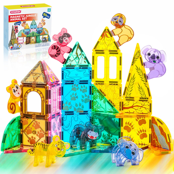 SYNCFUN Magnetische Bausteine,50 Teile Tieren Magnetische Blöcke Bauspielzeug,STEM Magnet Spielzeug