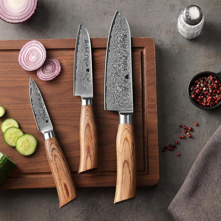 Wakoli EDIB Pro Damastmesser Set mit Gravur – Personalisiertes 3er Messerset, 16cm, 11cm & 8cm Kling