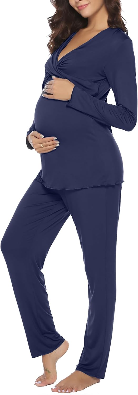 Stillpyjama Damen Lang Stillschlafanzug Baumwolle Umstandspyjama Lang Schwangerschaft Pyjama Stillfu