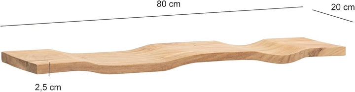 FineBuy Wandregal Akazie Massivholz 80cm - Schwebendes Design Regal für die Wand Holz massiv - Hänge