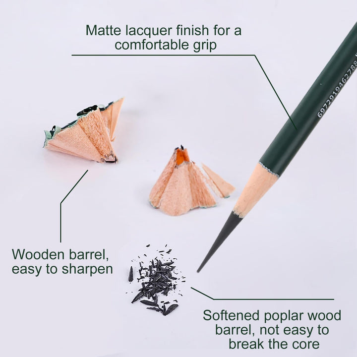 Bleistift Set[12 Stück], 2H F HB B 2B 3B 4B 6B 8B und 3 Zeichenkohlestifte, Hard Charcoal, Medium Ch