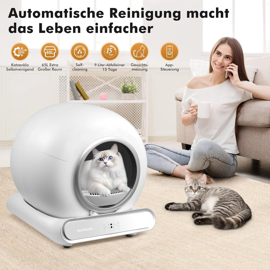 Katzenklo Selbstreinigende Katzentoilette gross 65L, Automatische Elektrisches Katzenklo, Abnehmbare