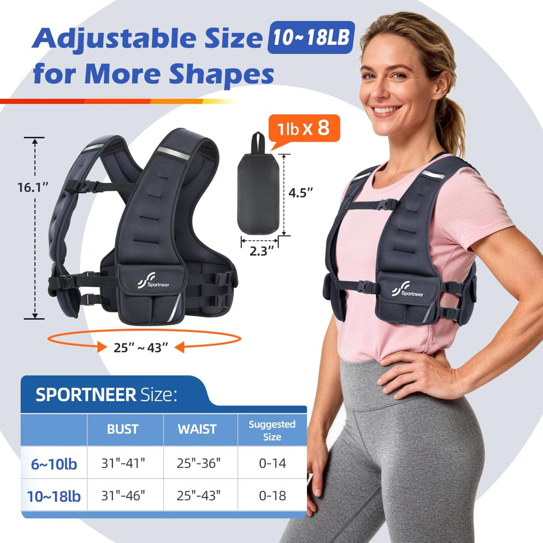 Sportneer Verstellbare Gewichtsweste für Damen Laufweste, 2,7-4,5kg/ 4,5-8,16kg Gewichtsweste für Kr