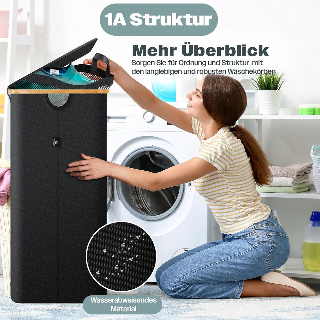KESSER® Wäschekorb mit Deckel faltbar 100 Liter Wäschebox Wäschetruhe Wäschekorb Wäschetonne | Wäsch