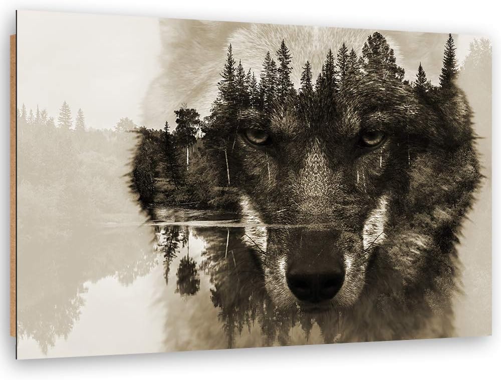 Feeby Wandbild XXL abstrakt Deko Kunst Bilder Wolf Braun 120x80 cm Deko Paneel 120x80 cm Braun_b, De