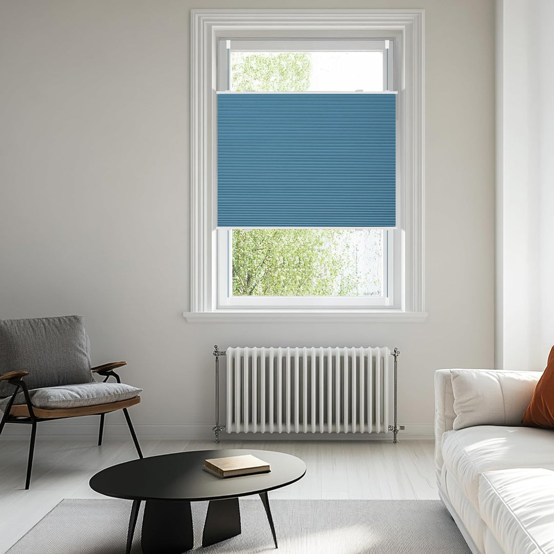 BelleMax Wabenplissee ohne Bohren verdunkelung Thermo plissee klemmfix, Blau-weiss 75x110cm 100% Bli