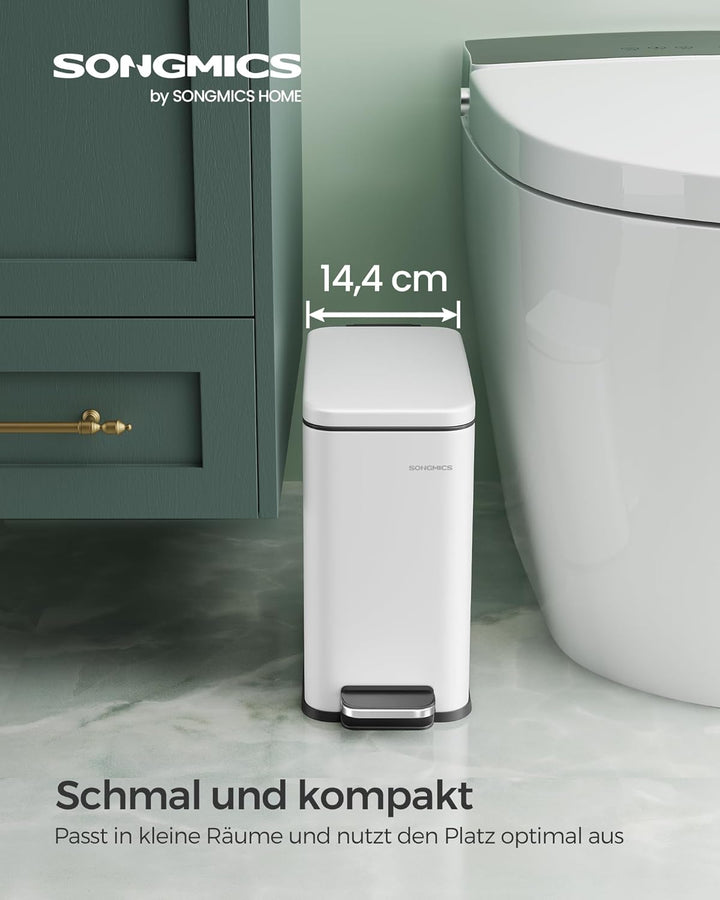 SONGMICS Kosmetikeimer, 5 Liter, Mülleimer Bad, mit Deckel, Tretmülleimer, Abfalleimer klein, schmal
