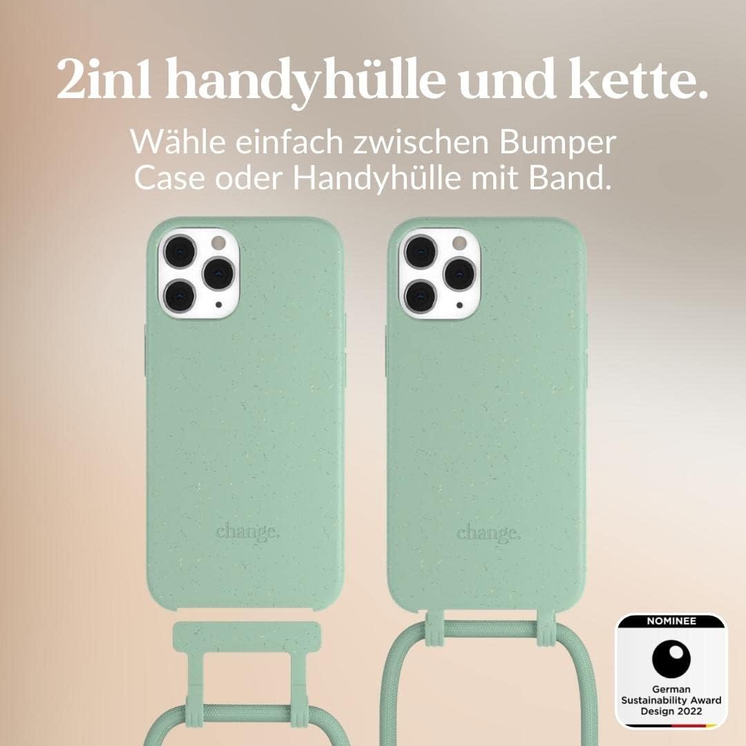 Woodcessories - Nachhaltige Handykette abnehmbar kompatibel mit iPhone 12 Hülle mit Band Mint, iPhon