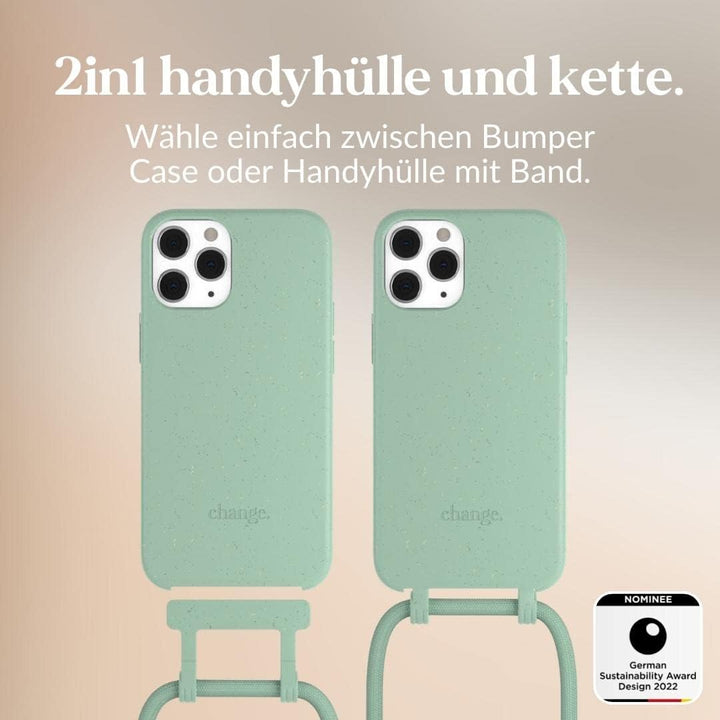 Woodcessories - Nachhaltige Handykette abnehmbar kompatibel mit iPhone 12 Hülle mit Band Mint, iPhon
