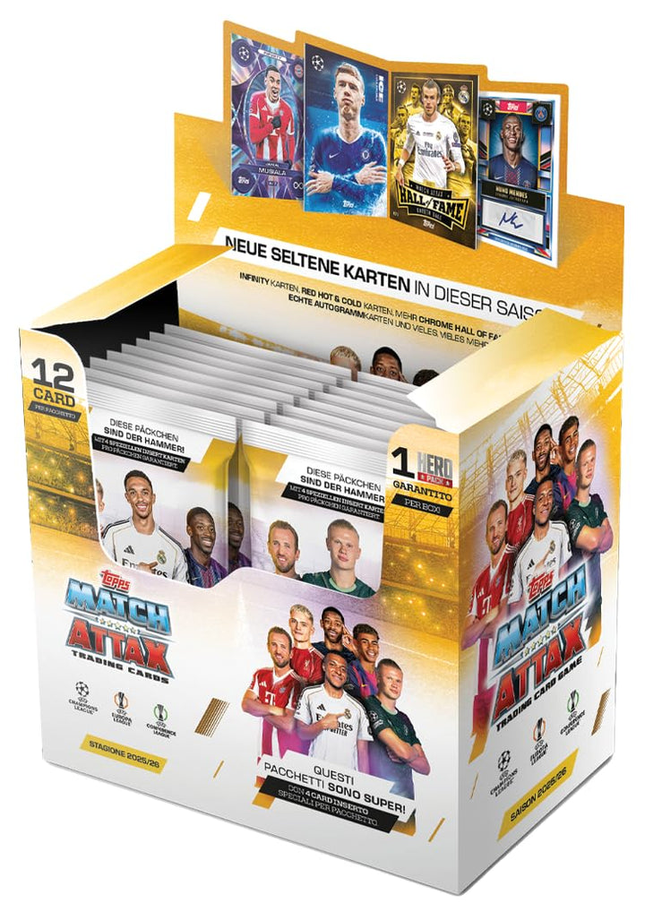 Topps UCC Match Attax 2025/26 - Display Box - enthält 32 Pakete mit 4 speziellen Einsteckkarten pro
