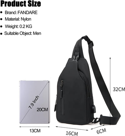 FANDARE Brusttasche Herren Sling Bag mit USB-Ladeanschluss Umhängetaschen Crossover Rucksack Schulte