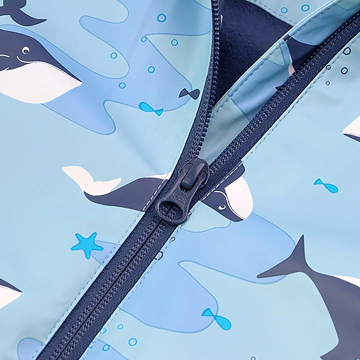 Überschuhe Regenjacke für, und Mädchen, mit Kapuze, Meerestiere, Bedruckt, Regenschutz, Reissverschl