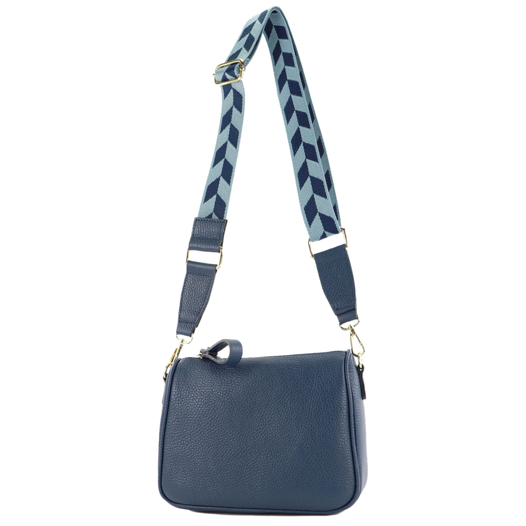 modamoda de - T230 - ital. Umhängetasche Klein Small aus Leder Saphirblau, Saphirblau