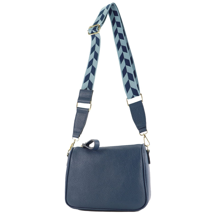 modamoda de - T230 - ital. Umhängetasche Klein Small aus Leder Saphirblau, Saphirblau
