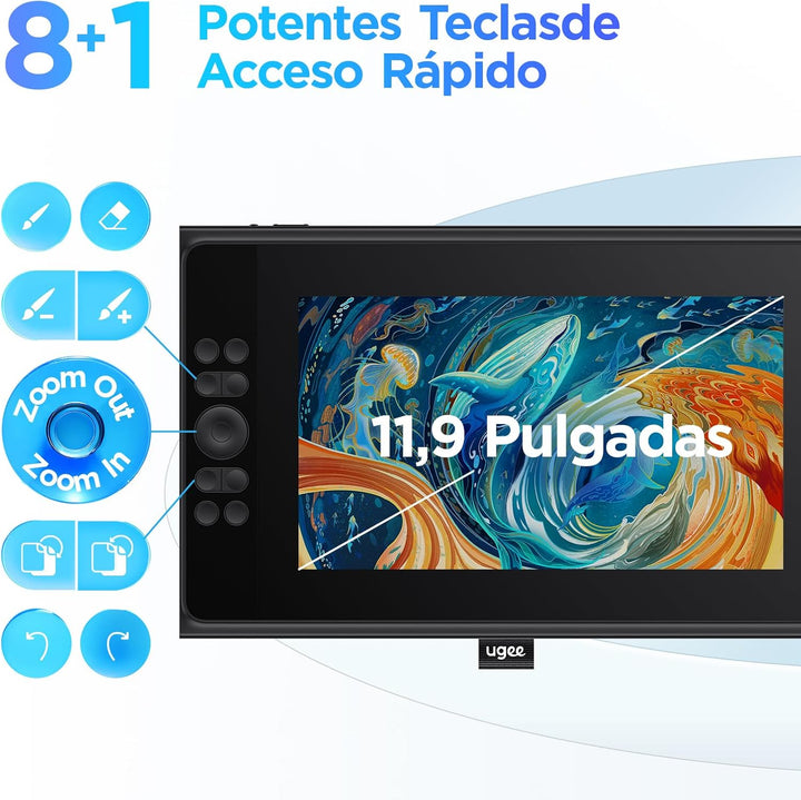 UGEE 147 % sRGB Grafiktablett mit UE12P-Display, 11,9 Zoll (29,5 cm), blendfrei, Grafiktablett ohne