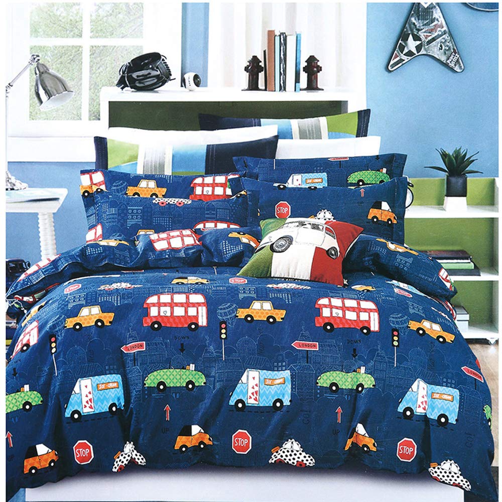 Bettwäsche Kinder 135x200 Jungen Kinderbettwäsche Set Blau Cars Autos Bettbezug 135 x 200 mit Kopfki