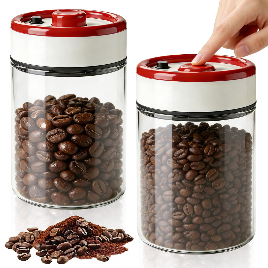 Kaffeedose Luftdicht, 2 Stück Kaffeedose mit Vakuumdeckel, 1.8L Vakuum-Kaffeedosen aus Glas, Kaffeeb