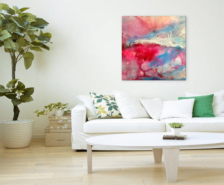 Sinus Art Wandbild 90x90cm Handgemaltes buntes Aquarell auf Leinwand für Wohnzimmer, Büro, Schlafzim