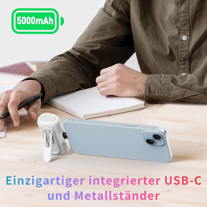 iWALK Powerbank USB-C 5000mAh, 20W Schnellladung Tragbares Power Bank mit Ständer, Klein Externer Ak
