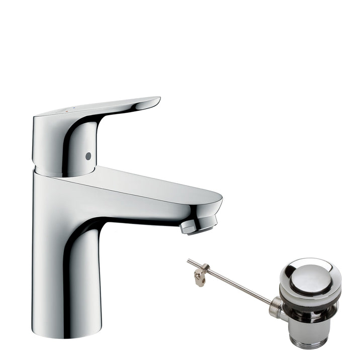 hansgrohe Focus - Waschtischarmatur mit Zugstangen-Ablauf, Wasserhahn Bad mit Auslauf Höhe 100 mm, M