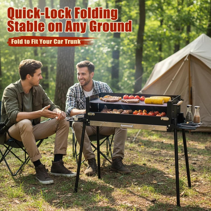 Denmay Grosser Klappgrill tragbarer Camping Grill mit Gestell, Picknickgrill inklusive Grillrost, Ho