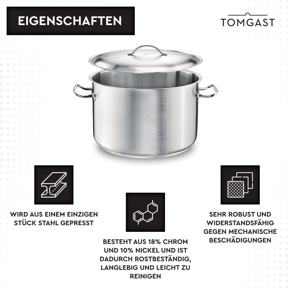 Topf mit Deckel Durchmesser: 20 cm Höhe: 12,5 cm Fassungsvermögen: 4 l | Edelstahl 18/10 | Wandstärk
