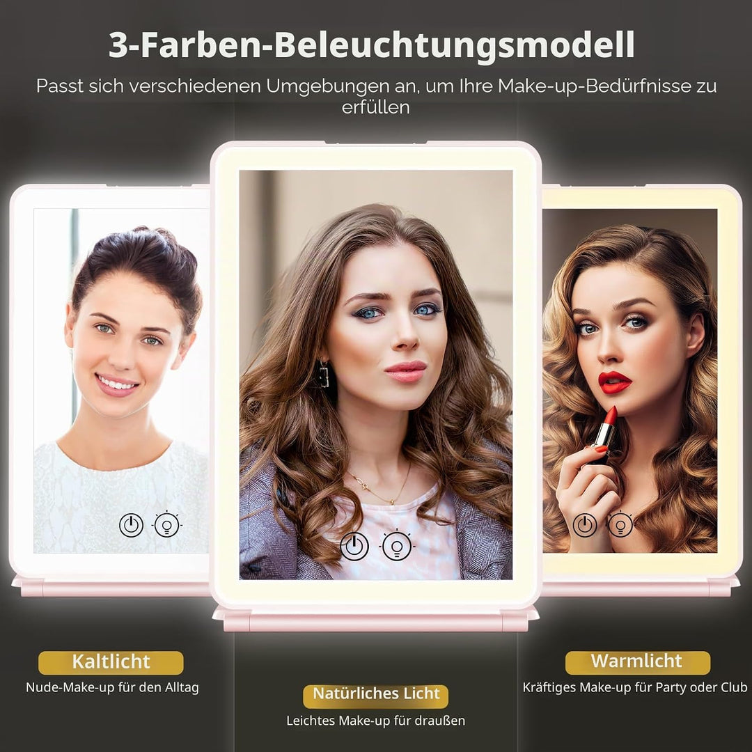 WEILY Schminkspiegel mit Beleuchtung, Kosmetikspiegel mit 5X Vergrösserung, 3 Farben Dimmbarer Touch