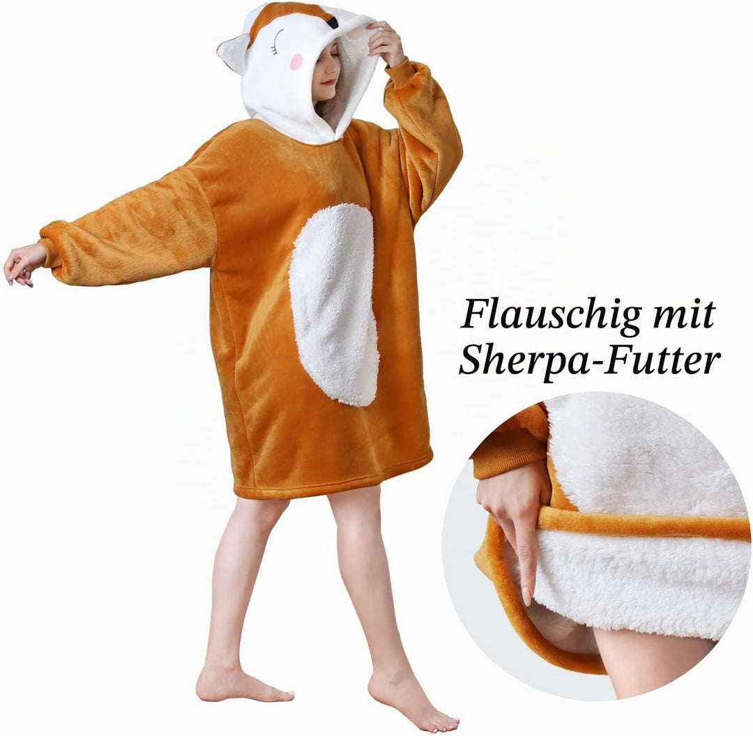 Queenshin Furry Orangener Fuchs Sweatshirt Kuscheldecke Flauschig Baumwolle Tragbare Decke Mit Ärmel