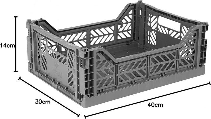 AYKASA Klappkiste, stabile Faltkiste aus Kunststoff, stapelbar, Silver, Midi (40x30x14cm) Silver Mid