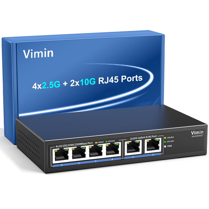 10Gb Unmanaged Switch mit 4*2.5G Base-T Ports, 2*10G RJ45 Ports,4 Port 2.5Gb Netzwerk Switch, 60 Gbi