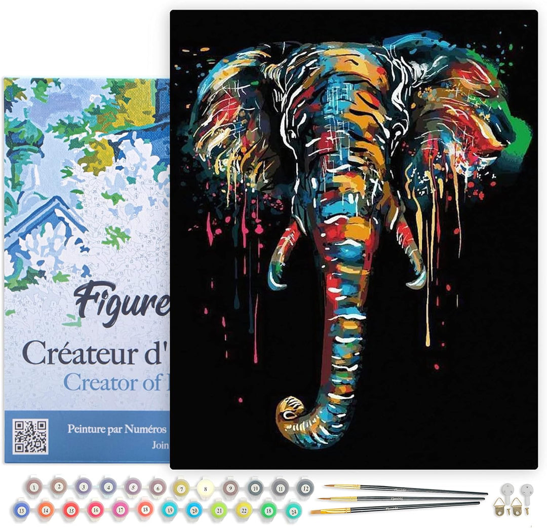 Figured'Art Malen Nach Zahlen Erwachsene Mit Rahmen Elefanten Malerei - Paint by Numbers Basteln DIY