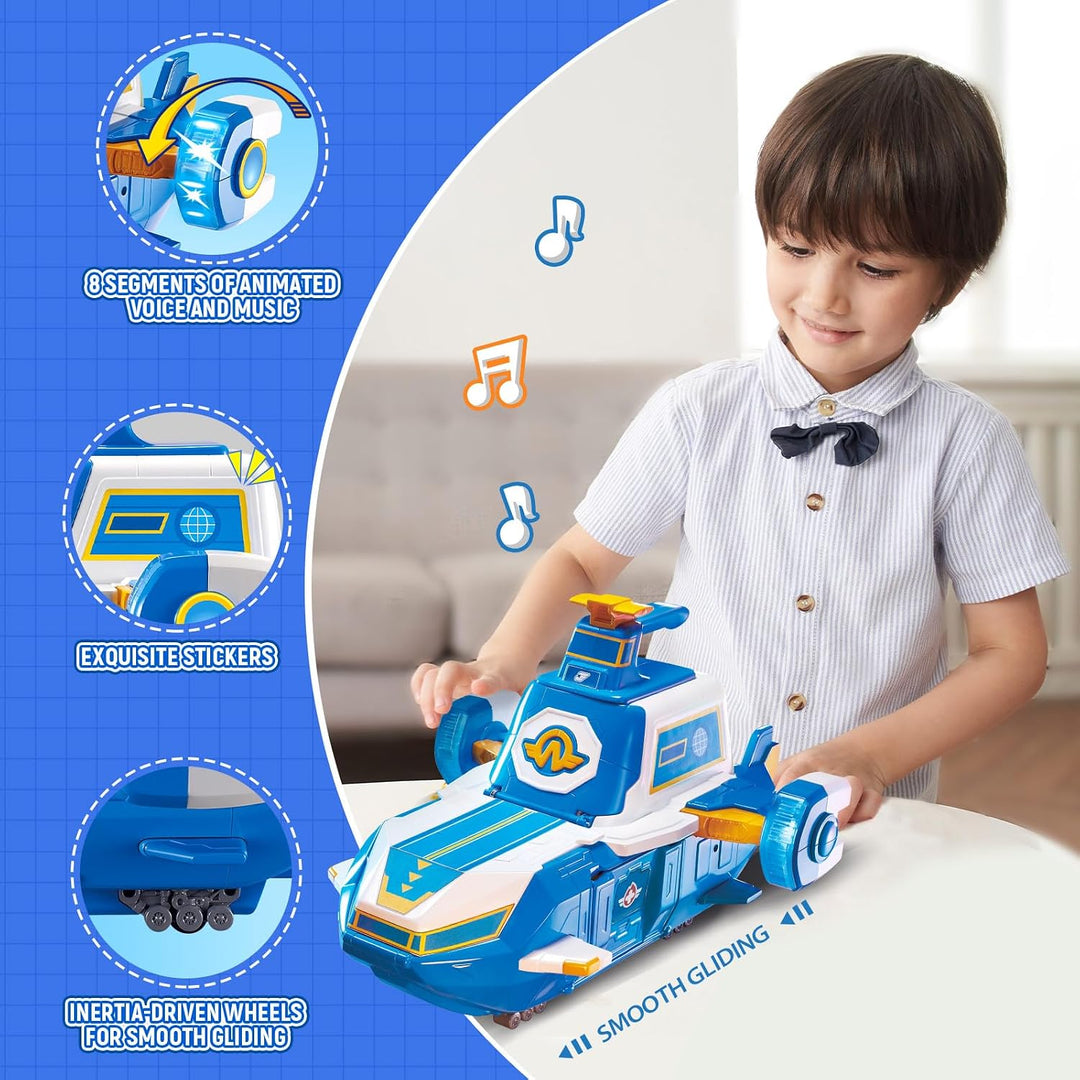Super Wings Spielset Airport World Aircraft + 2 Spielflugzeug- und Transform-a-Bots-Figuren aus Staf