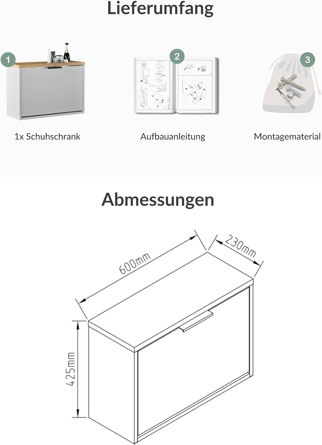 Planetmöbel Schuhschrank schmal mit 1 Klappe platzsparender Schuhregal mit 2 Ablagen, Schuhkommode f