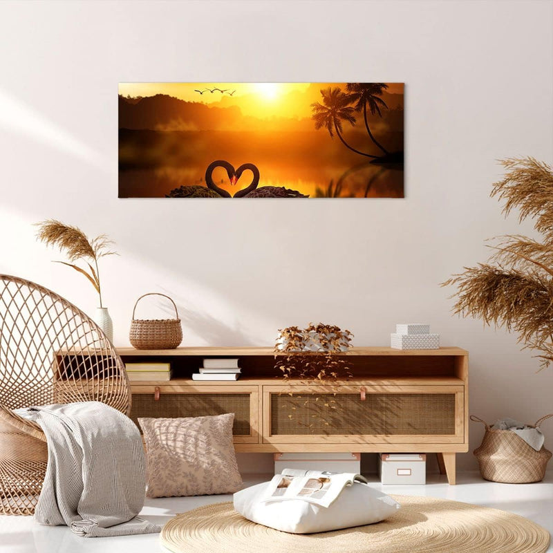 Panorama Bilder auf Leinwand 100x40cm Leinwandbild Schwan Wasser Paar Gross Wanddeko Bild Schlafzimm