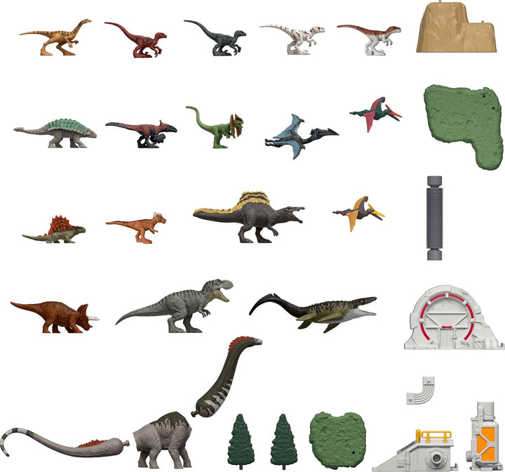 Mattel JGB67 - Jurassic World - Adventskalender - 24 Überraschungen - 18 Dinosaurier Figuren & Zubeh